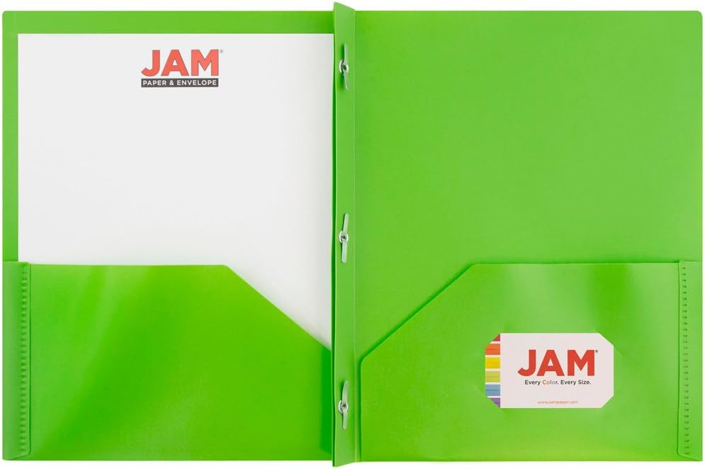 JAM Paper Plastic 2-Pocket POP Folders with Metal Prongs