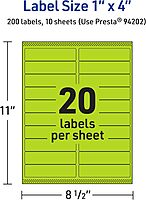 Avery Printable Rectangle Labels, Sure Feed Technology, 1" x 4", Bright Green, Laser/Inkjet Printable
