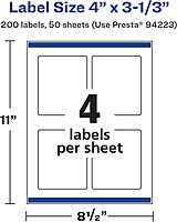 Avery Glossy White Rectangle Labels, Sure Feed Technology, 4" x 3-1/3", Print-to-The-Edge, Permanent Adhesive, Laser/Inkjet Printable