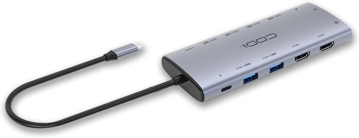 CODi 12-in-1 Multi-Port USB-C Hub | Dual HDMI, DisplayPort, USB-A, USB-C, Ethernet, and Power Delivery