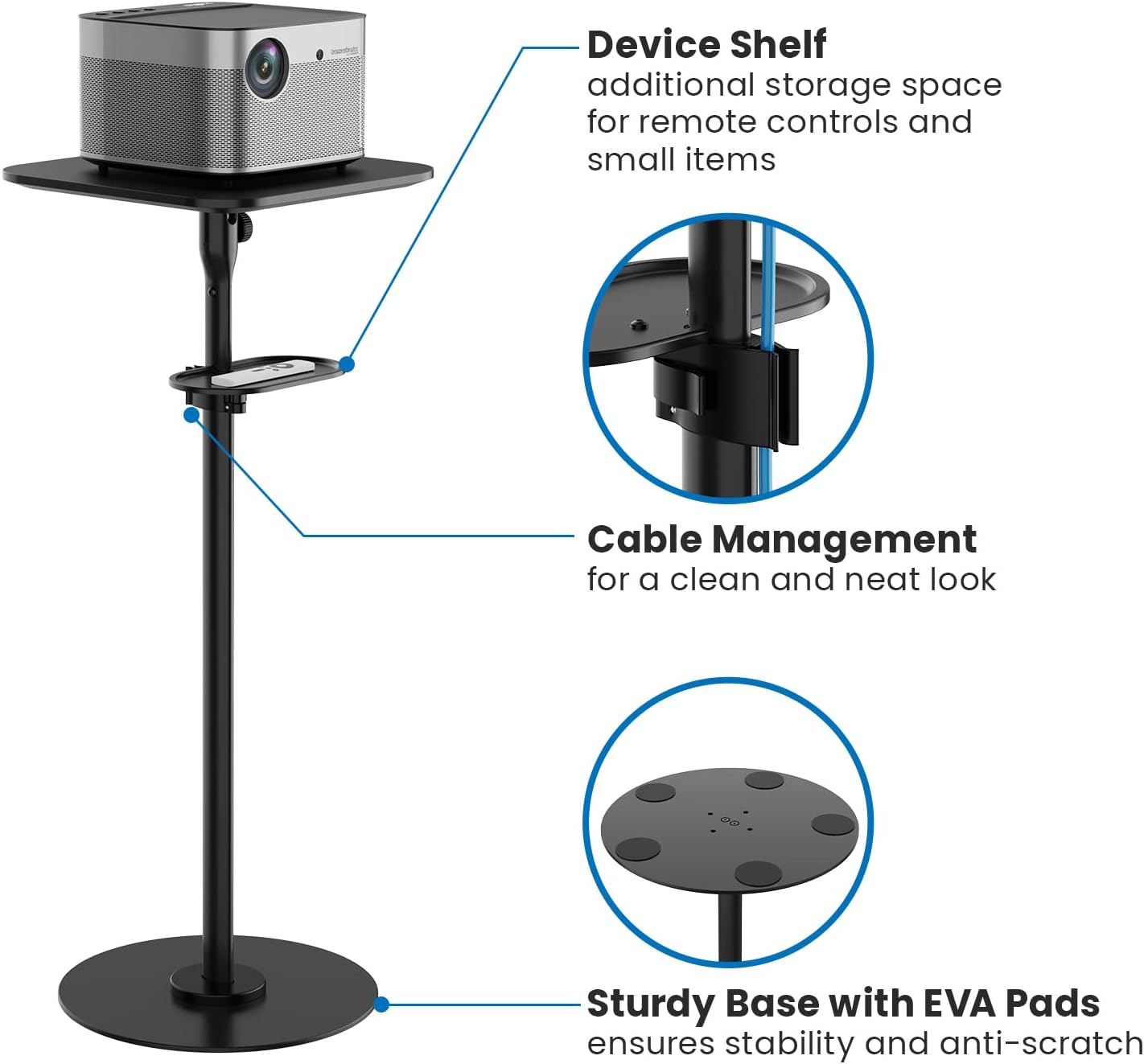Mount-It! Dual Use Projector Stand, 2 Mounting Options: 1/4" Screw and Platform Portable Projector Stand For Mini Projectors