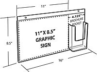 Azar Displays 252052-2pk 16" W x 8.5" H Acrylic Horizontal Wall Mount Sign Holder with Attached Brochure Holder (Pack of 2)