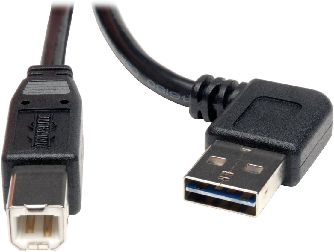 Tripp Lite Universal Reversible USB 2.0 Hi-Speed Cable (Right / Left Angle Reversible A to B M/M) 3-ft.(UR022-003-RA)