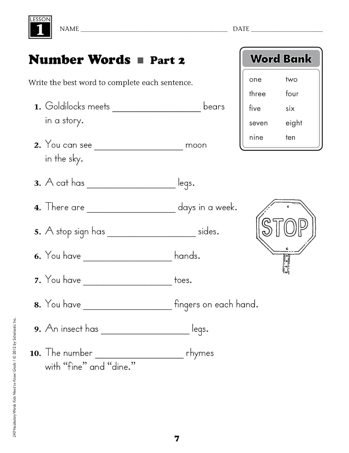 240 Vocabulary Words Kids Need to Know, Grade 1: 24 Ready-to-reproduce Packets That Make Vocabulary Building Fun & Effective