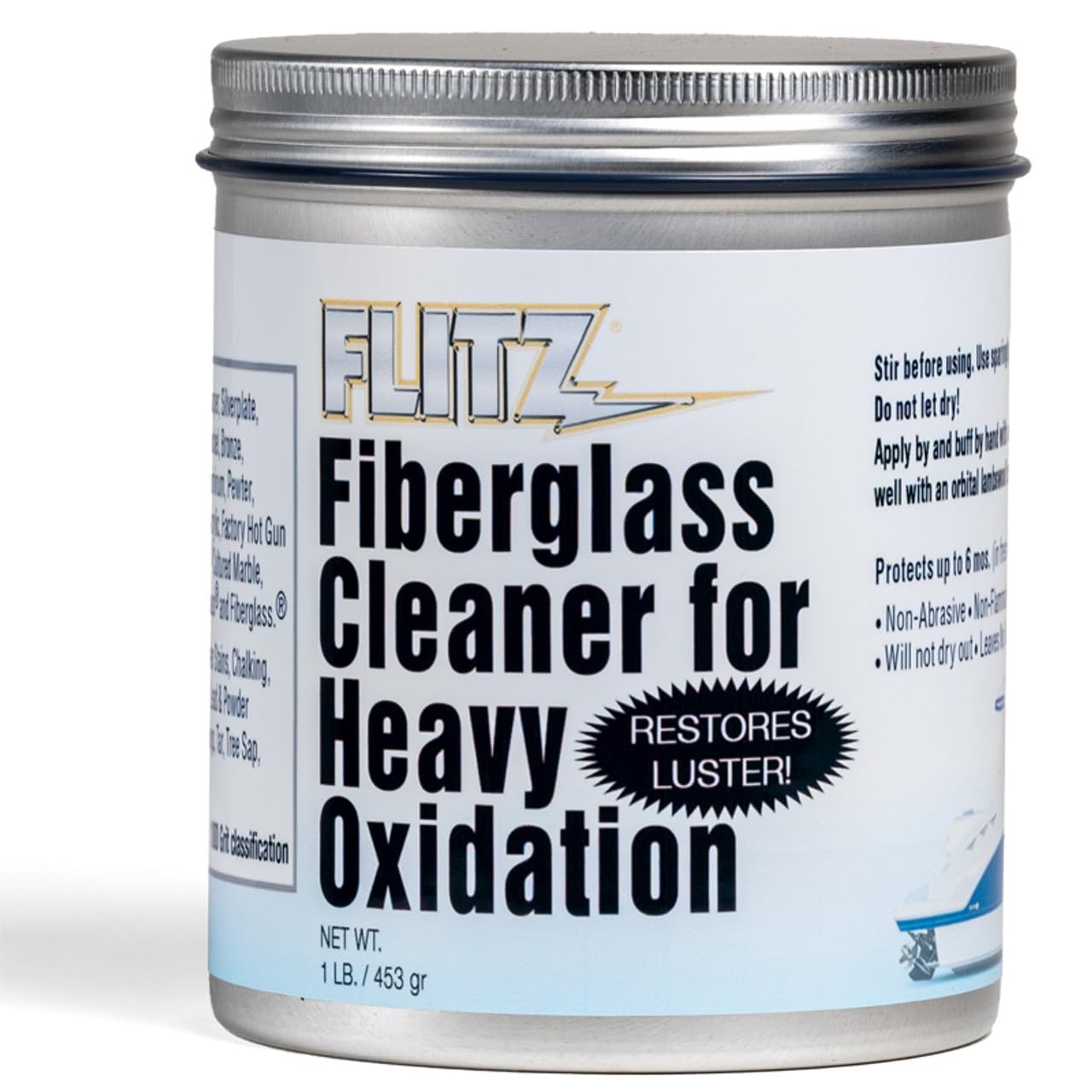 Flitz Fiberglass Cleaner for Heavy Oxidation - 1lb Jar, USA-Made Heavy Duty Water Spot Remover and Boat Polishing Compound