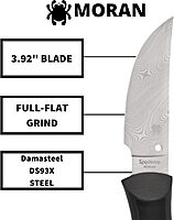 Spyderco Moran Upswept Gray Fixed Blade Knife - Damasteel DS93X with FRN/Kraton Handle, PlainEdge - FB01PGYD