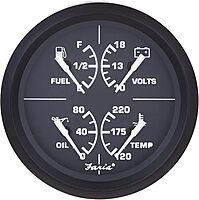 Faria - 3003.3415 32851 Euro Multifunction Fuel Level/Oil PSI (80 PSI)/Water Temp (100-250°F)/Voltmeter (10-16 VDC) - 4"