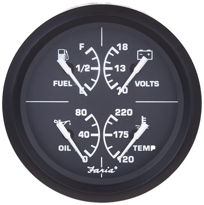 Faria - 3003.3415 32851 Euro Multifunction Fuel Level/Oil PSI (80 PSI)/Water Temp (100-250°F)/Voltmeter (10-16 VDC) - 4"