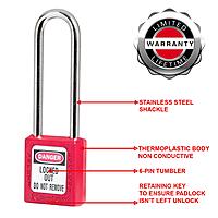 Master Lock 410LT Lockout Tagout Safety Padlock with Key, Extended Length Shackle