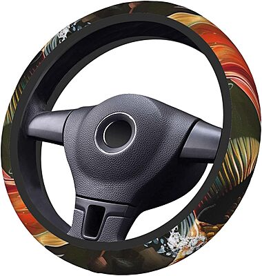 Safflower Flying Fish Printed Car Steering Wheel Cover for Men Women - Universal Anti-Slip Cute Steering Wheel Cover Car