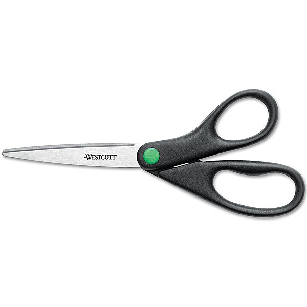 Westcott KleenEarth 8in Scissors, 70% Recycled, Pointed, Black