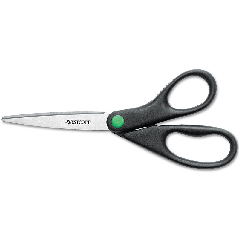 Westcott KleenEarth 8in Scissors, 70% Recycled, Pointed, Black