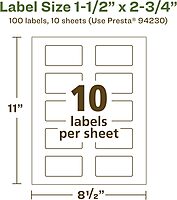 Avery EcoFriendly Matte White Recycled Rectangle Labels, 1.5" x 2.75", Print-to-The-Edge, Matte White Labels, Permanent Adhesive, Laser/Inkjet Printable, 100 Total 100 labels