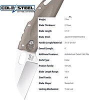 COLD STEEL Tuff Lite Pocket Folding Knife - AUS8A Sheepsfoot Plain Blade, Griv-Ex Handle