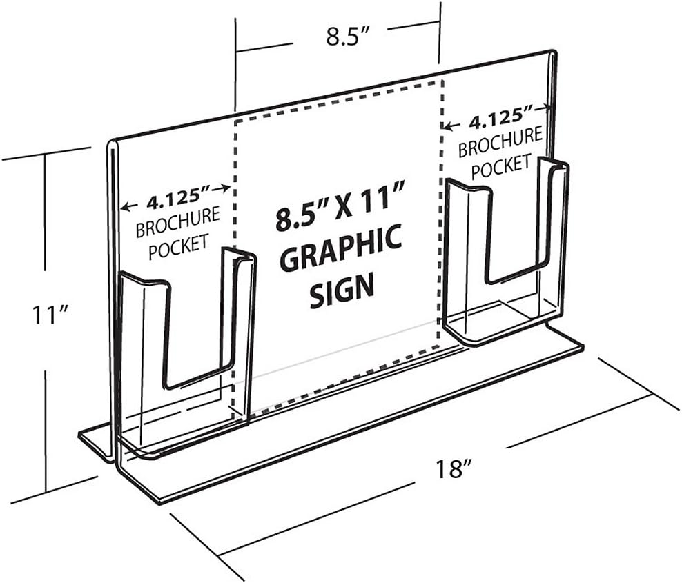 Azar Displays Double-Foot Sign Holders, With 2 Trifold Pockets, 11inH x 18inW x 4 5/8inD, Clear, Pack Of 2 Holders