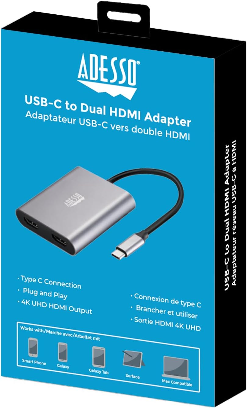 USB C to Dual HDMI Adapter, Compact and Portable USB C Adapter, Supports 4K@60Hz and Dual 2K/1080P@60Hz