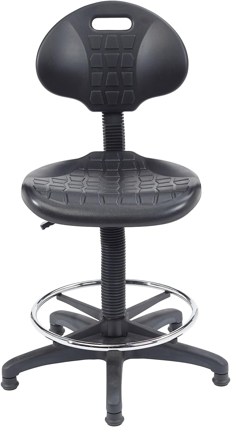 National Public Seating 6700 Series Kangaroo Polyurethane Task Stool, 22 to 32in Seat Height, Black