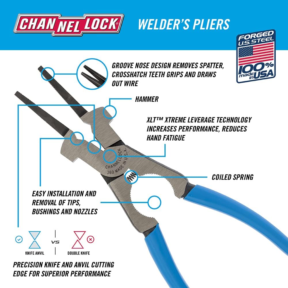 Channellock 360 Pliers, 9", Polished Professional Welder's Pliers