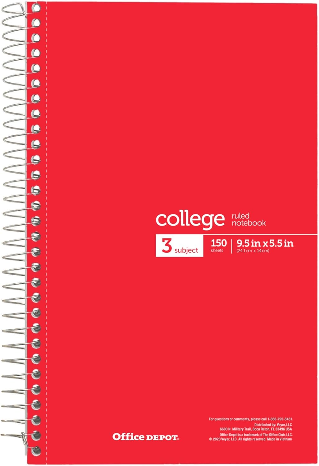 Office Depot® Wirebound Notebooks, 6" x 9-1/2", 3 Subjects, College Ruled, 150 Sheets, Assorted Colors, Pack Of 6 Notebooks