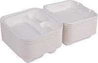 ECO PRODUCTS Compostable 8" Clamshell To Go Containers, Case of 200, 3 Compartment, Square Take Out Food Box, White Renewable Molded Fiber, Microwaveable & Freezable, Grease & Cut Resistant, ASTM