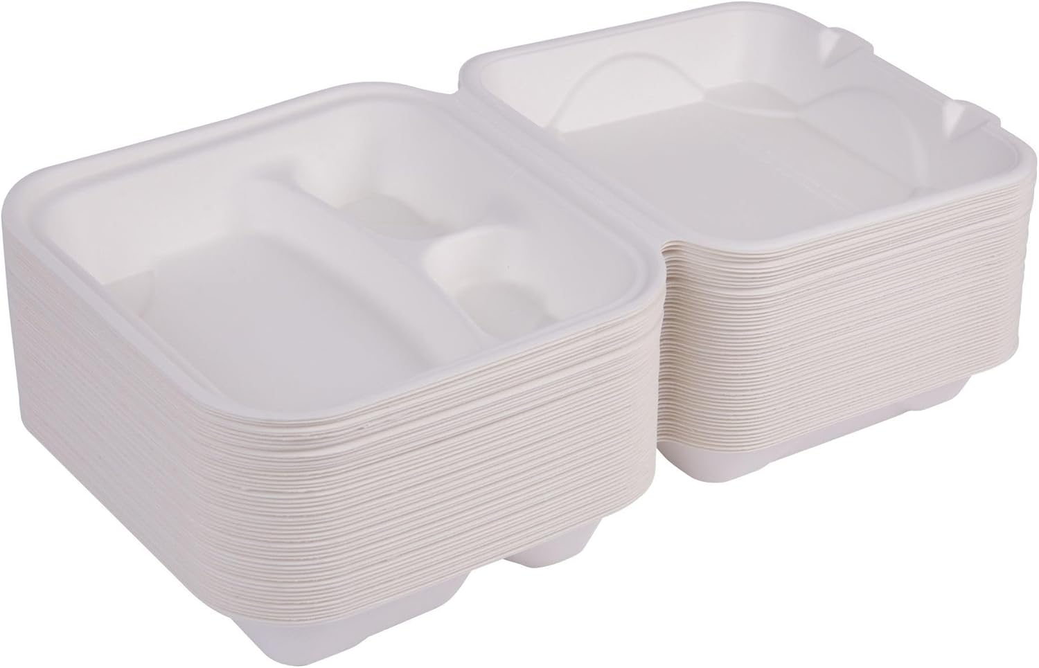 ECO PRODUCTS Compostable 8" Clamshell To Go Containers, Case of 200, 3 Compartment, Square Take Out Food Box