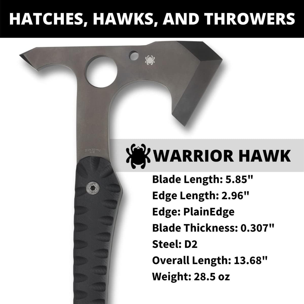 Spyderco Warrior Hawk Utility Tomahawk with Tough D2 Steel Head and 13.68" G-10 Scaled Handle