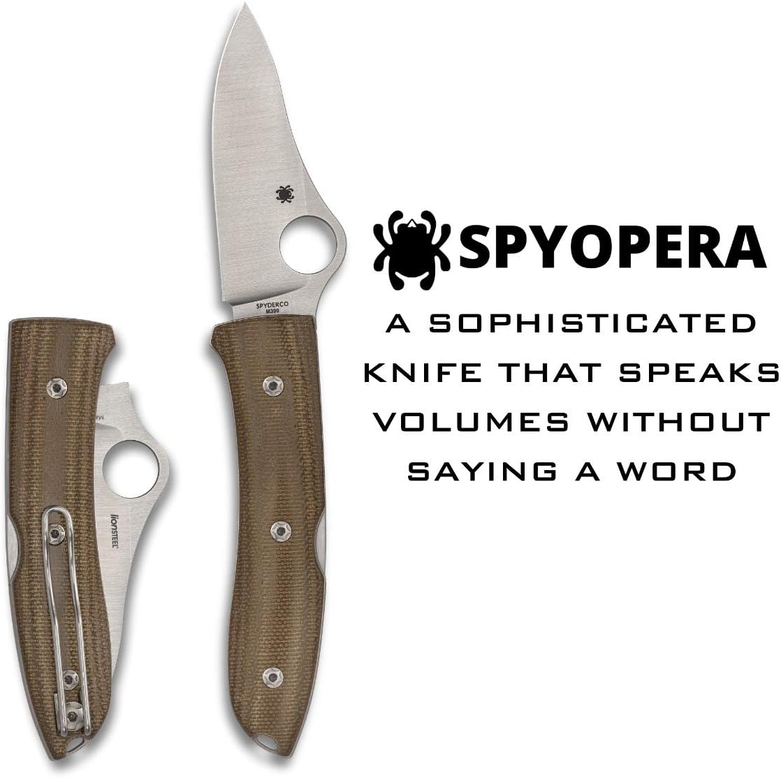 Spyderco SpyOpera Knife with 2.90" M390 Stainless Steel Blade and Brown Canvas Micarta Handle - PlainEdge - C255CMP