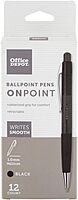 Office Depot Brand Soft-Grip Retractable Ballpoint Pens, Medium Point, 1.0 mm, Black Barrel, Black Ink, Pack Of 12
