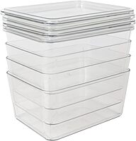 Martha Stewart Brody Plastic Storage Organizer Bins with Transparent Lids for Home Office, Kitchen, or Bathroom, 4 Pack