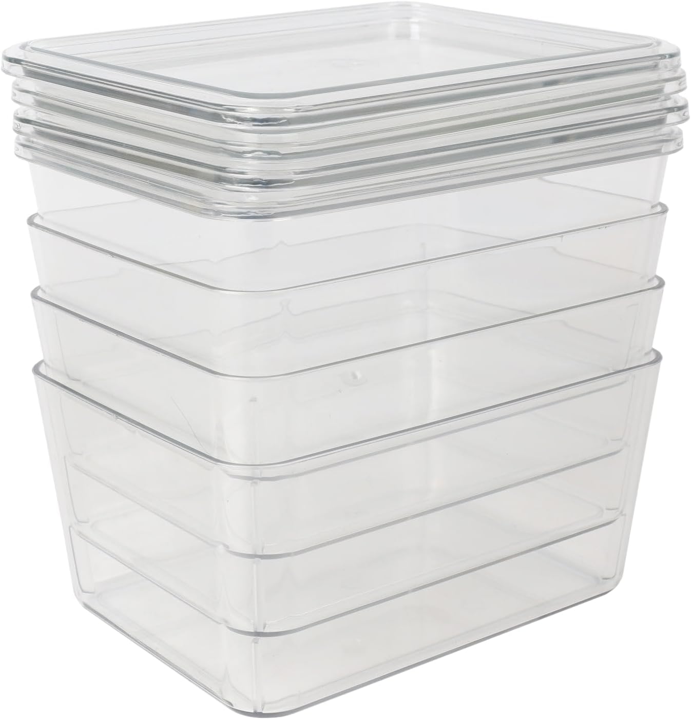 Martha Stewart Brody Plastic Storage Organizer Bins with Transparent Lids for Home Office, Kitchen, or Bathroom, 4 Pack