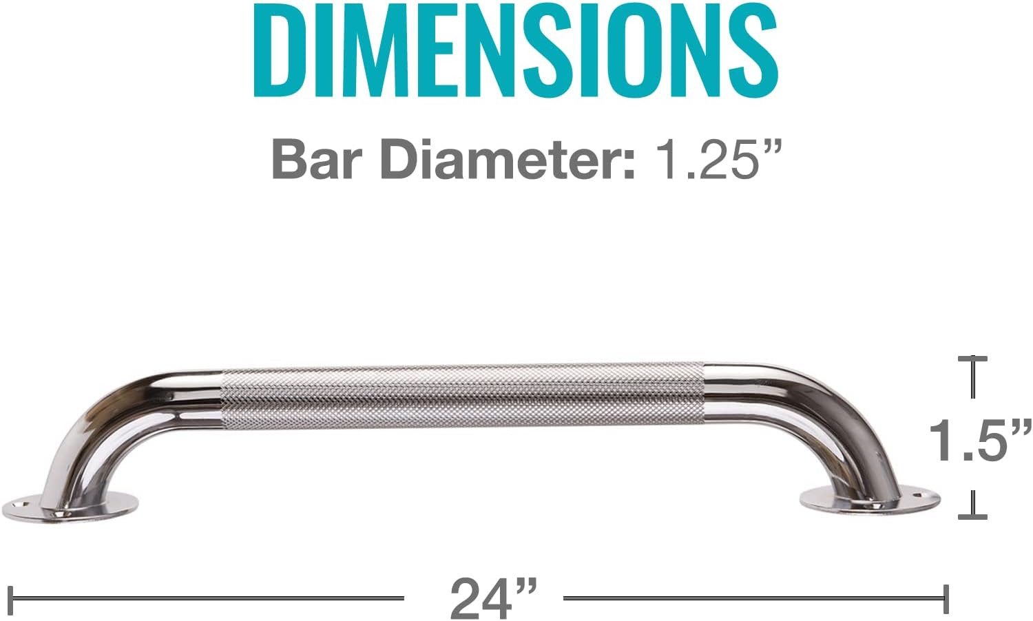 DMI Textured Grab Bar for Bathroom, Chrome-Plated Knurled Steel