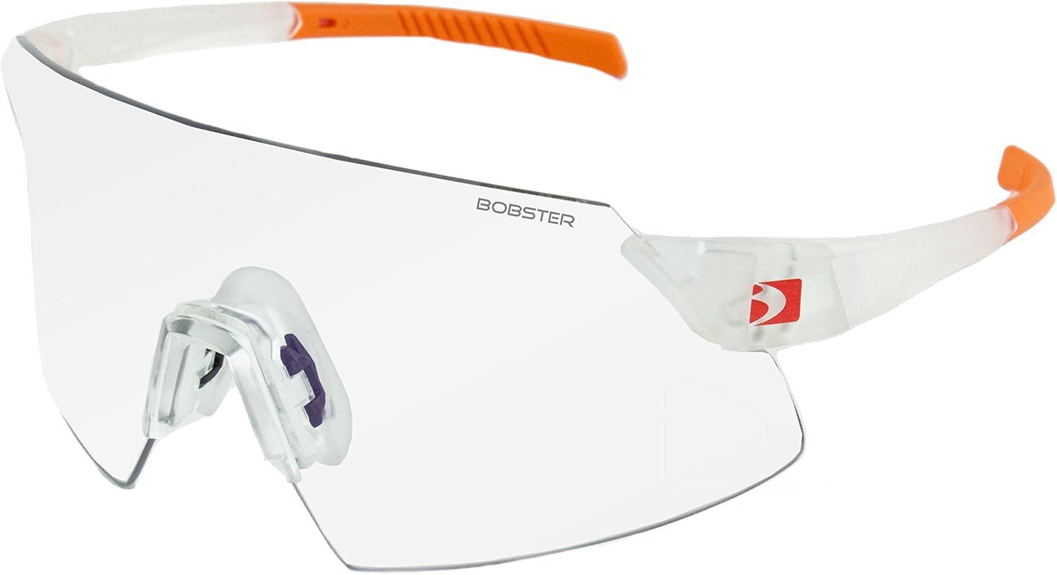 Bobster® Cadence Cycling Sunglass, Matte Clear/Orange Frame, Smoke Black Red Revo, Yellow & Clear Lens