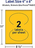 AVERY Printable Oval Labels, Sure Feed Technology, 4" x 6", Bright Yellow, Print-to-The-Edge, Laser/Inkjet