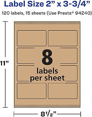 Avery Kraft Brown Rectangle Labels, Sure Feed Technology, 2" x 3.75", Print-to-The-Edge, Laser/Inkjet Printable