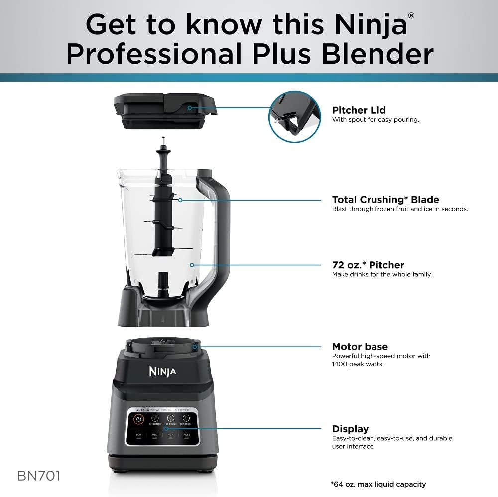 NINJA Professional Plus Blender with Auto-iQ, 1400 Peak Watts, 72-oz Total Crushing Pitcher