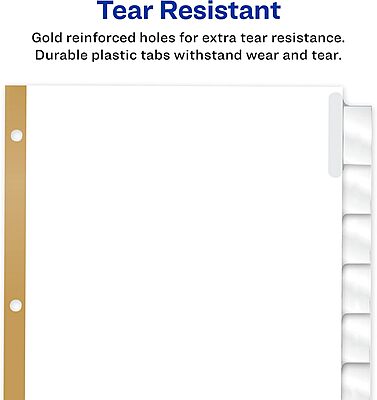 Avery Big Tab Insertable Dividers for 3 Ring Binders, 8-Tab Set, White Paper, Clear Tabs, 1 Binder Divider Set (11124) 1 Set 1 Set
