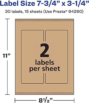 Avery Kraft Brown Rectangle Labels, Sure Feed Technology, 7.75 x 3.25, Print-to-the-Edge, Laser/Inkjet Printable