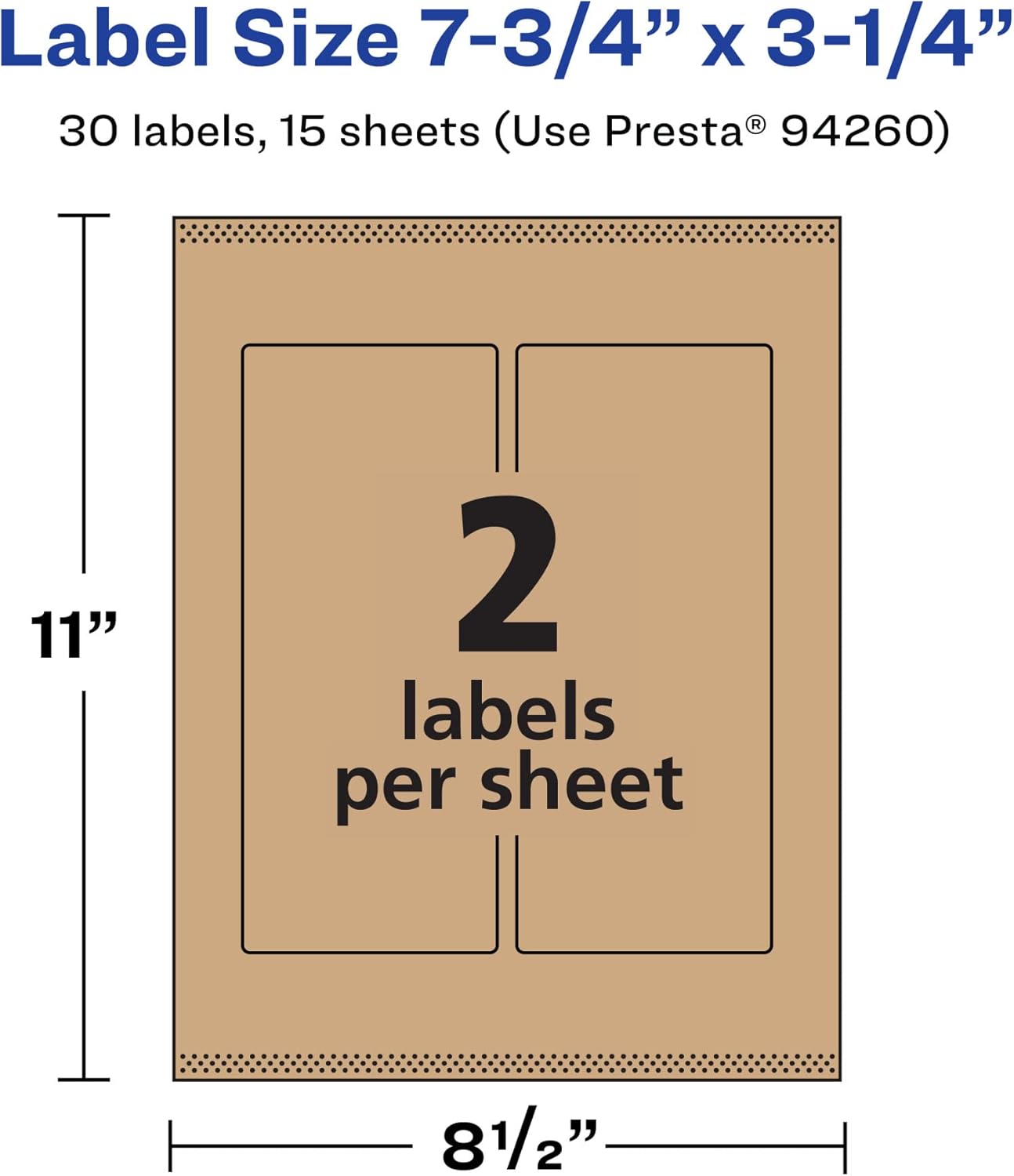 Avery Kraft Brown Rectangle Labels, Sure Feed Technology, 7.75 x 3.25, Print-to-the-Edge, Laser/Inkjet Printable