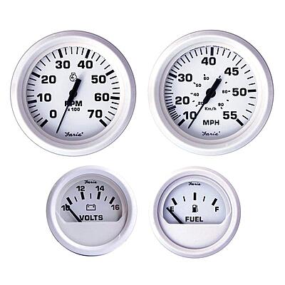 Faria Beede KT9794 Dress White Outboard 4-Gauge Boxed Set - Speedometer/Tachometer/Fuel Level/Voltmeter