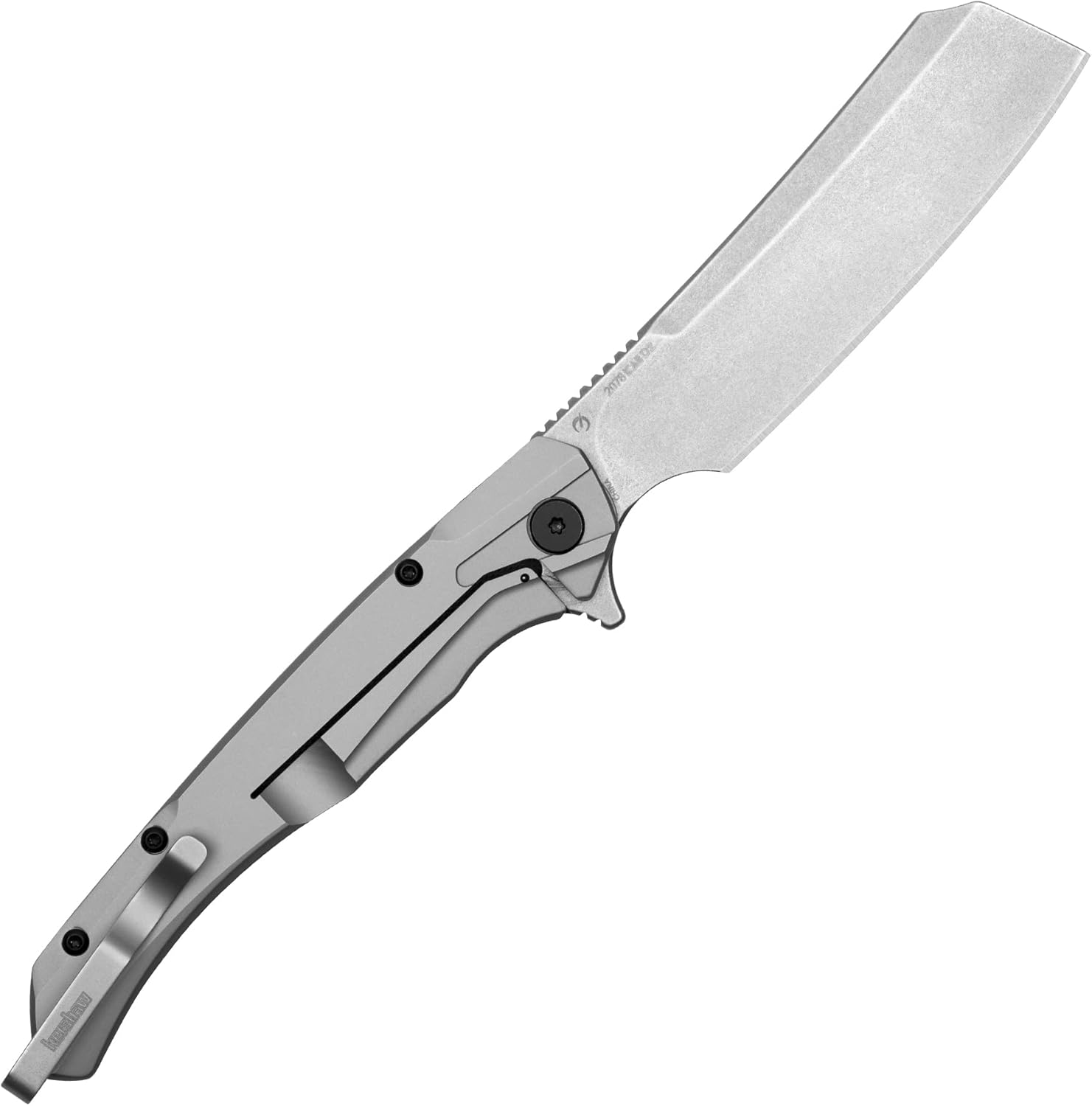 Kershaw Strata Cleaver Pocket Knife, D2 Steel, 4 inch Blade, Stonewashed Finish, Pocketclip