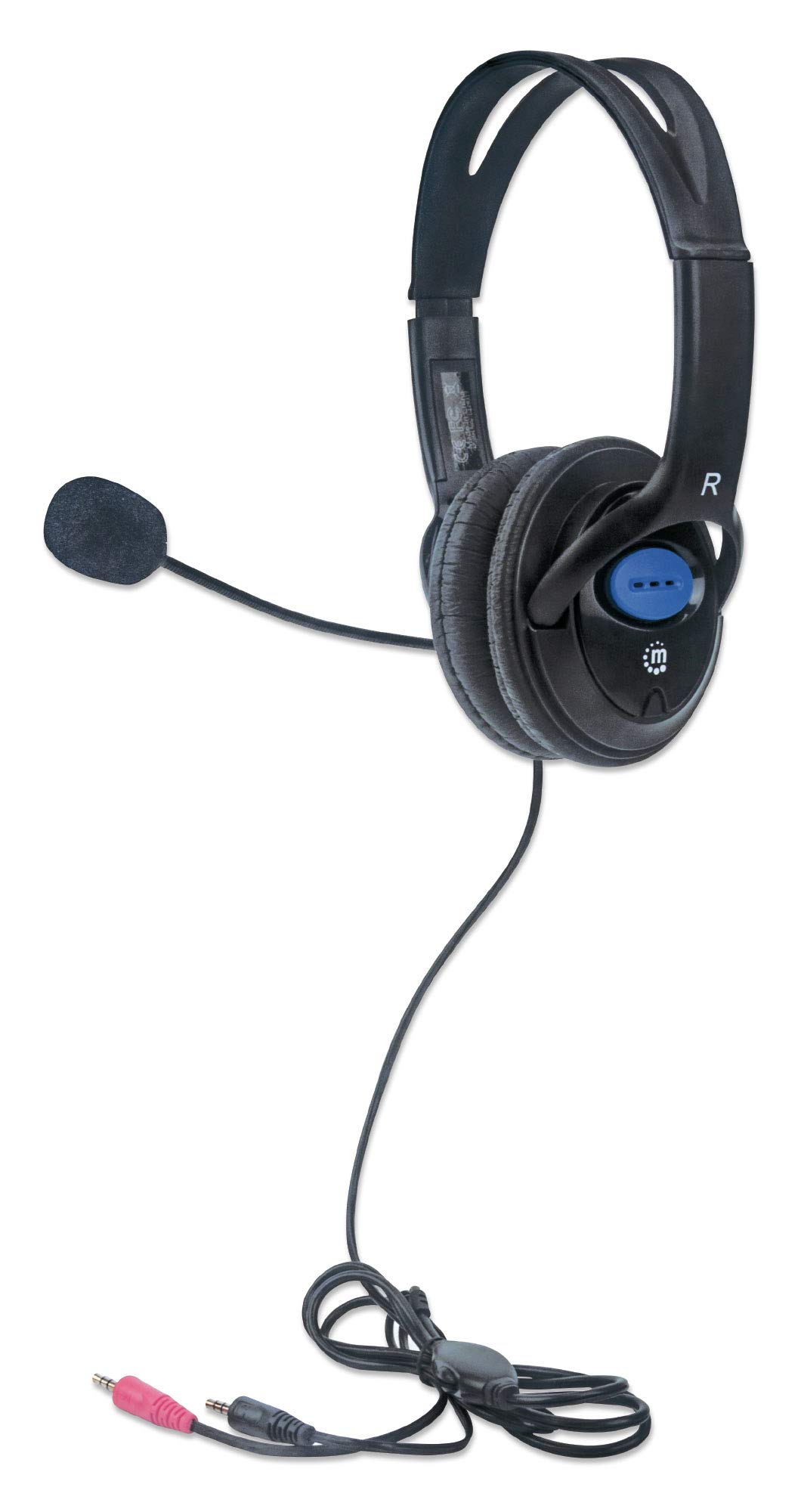 Manhattan Stereo Headset — Lightweight Over-Ear Design, 6 ft. (1.8 m) Cable, Two 3.5 mm Plugs, Adjustable Mic