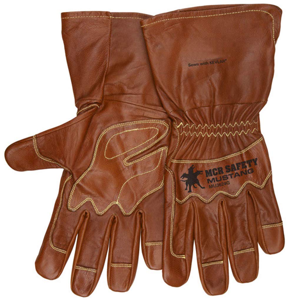 MCR Safety Mustang Utility Driver Glove MU3624G, Premium Grain Goatskin, Double Palm, Gauntlet Cuff, Wing Thumb