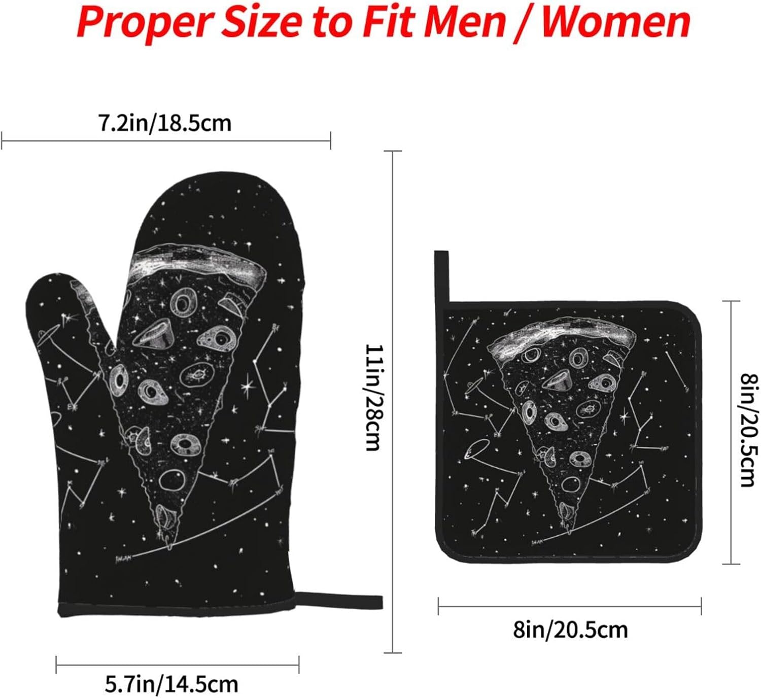 Pizza Constellation Oven Mitts and Pot Holders Set of 4 - Heat Resistant, Waterproof Fabric - Ideal for Kitchen, Baking