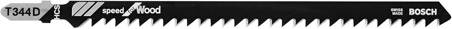 BOSCH T344D 5-Piece 6 In. 6 TPI Speed for Wood T-Shank Jig Saw Blades