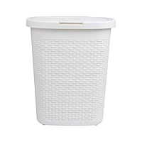 Mind Reader Slim Laundry Hamper with Lid, 50L Ventilated Plastic Wicker Basket