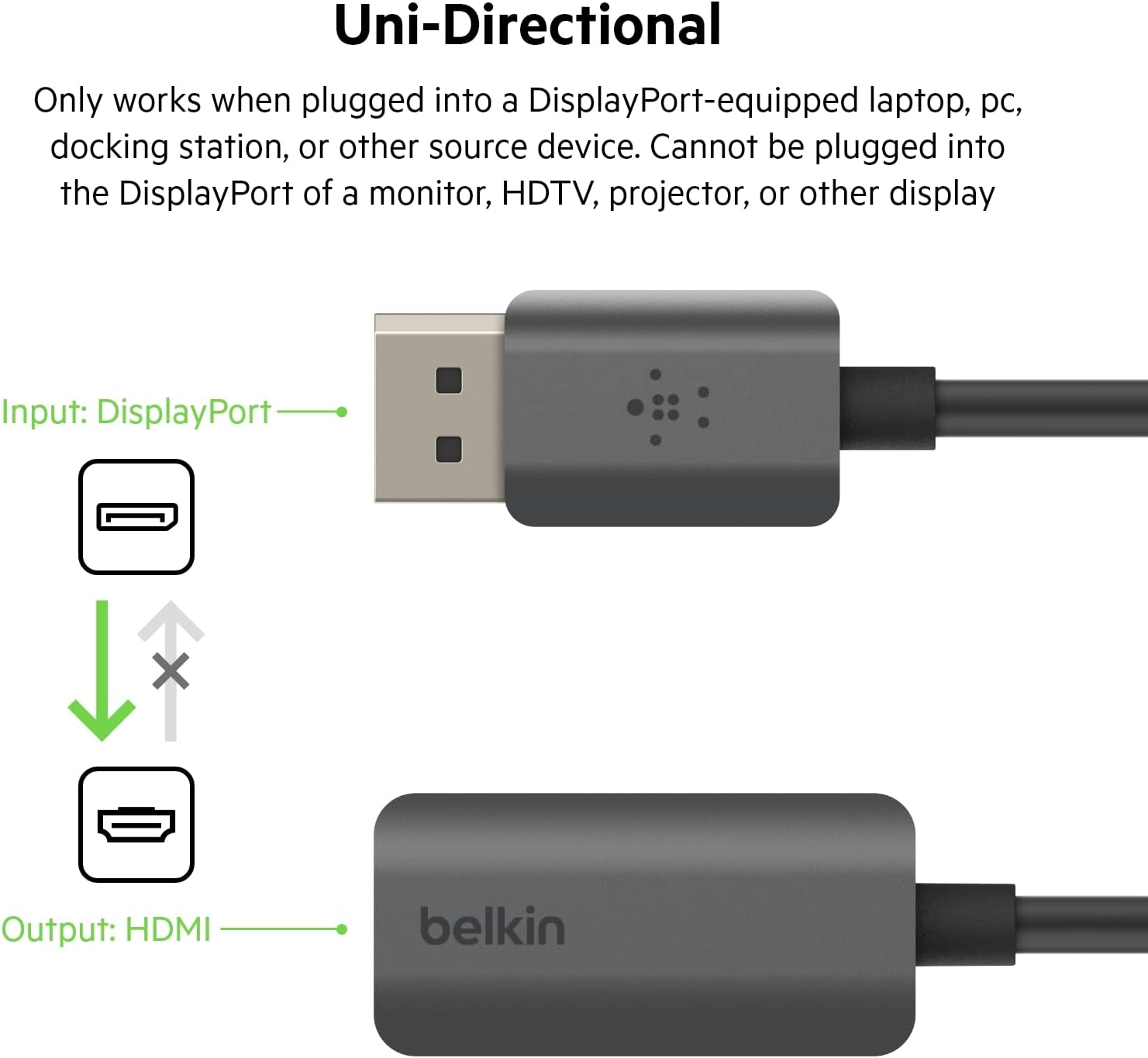 Belkin HDMI to DisplayPort Adapter, DisplayPort 1.2 to HDMI 2.0 Converter - Compatible with 4K 60fps, HDR & HDR10 Monitors