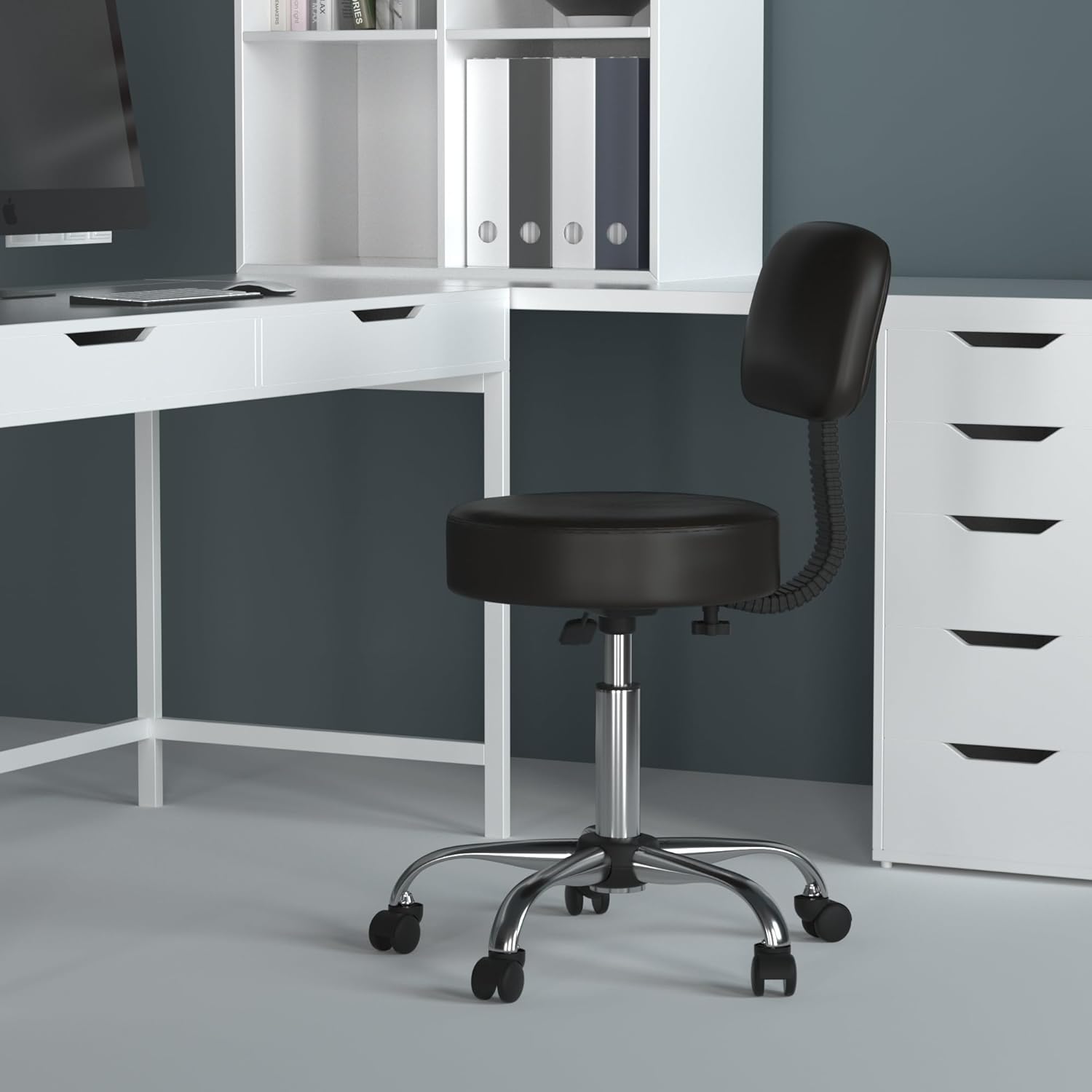 BOSS OFFICE PRODUCTS Medical Stool with Back, Antimicrobial Vinyl, Chrome Base