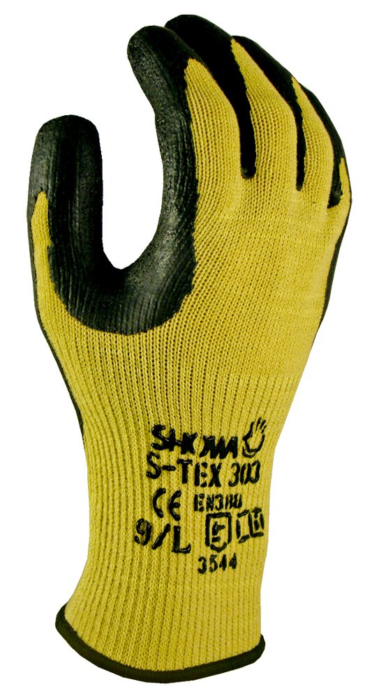 SHOWA S-TEX 303 Natural Rubber Latex Palm Coated A6 Cut Resistant Safety Glove with Stainless Steel/Kevlar Liner