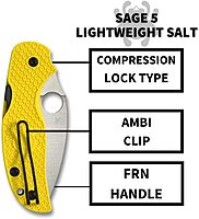 Spyderco Sage 5 Lightweight Salt Folding Pocket Knife with 3-Inch CPM MagnaCut Steel Blade and Yellow FRN Handle - PlainEdge - C123PYL