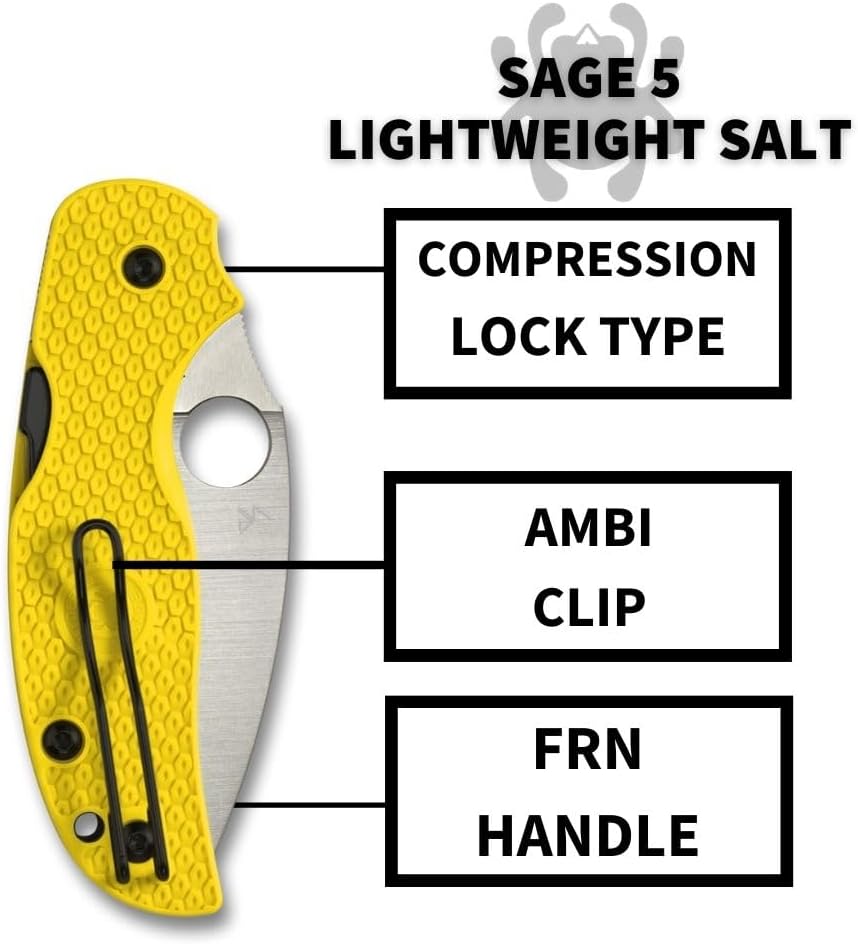 Spyderco Sage 5 Lightweight Salt Folding Pocket Knife with 3-Inch CPM MagnaCut Steel Blade and Yellow FRN Handle